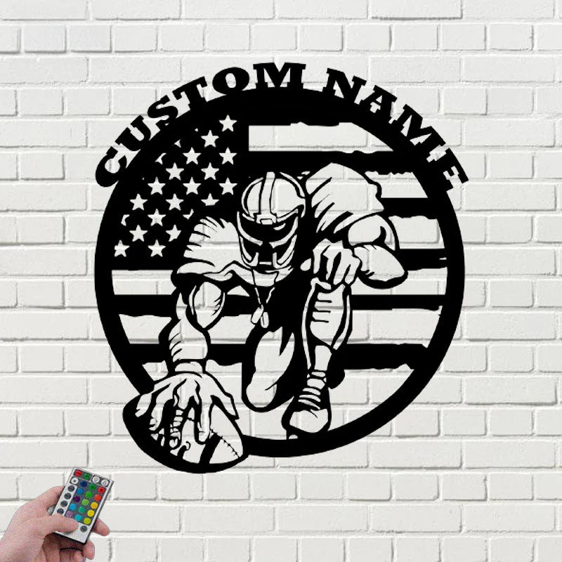 Personalized Football Metal Signs, Metal Wall Signs With RGB Led Light