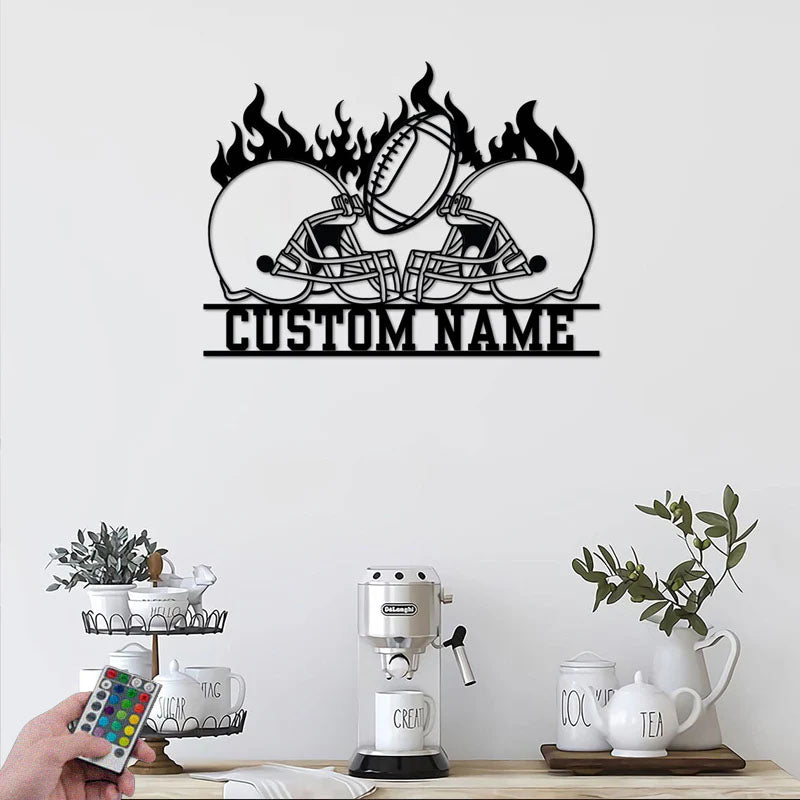 Personalized Football Metal Wall Signs With RGB Led Light