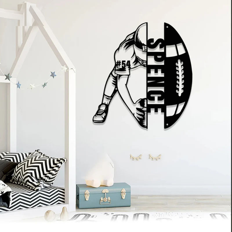 Personalized Football Player Metal Sign, Metal Wall Signs With RGB Led Light