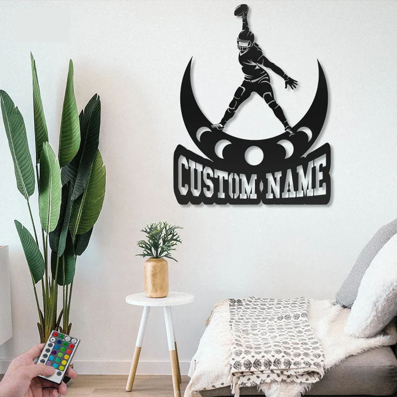 Personalized Football Player Metal Sign, Metal Wall Signs With RGB Led Light