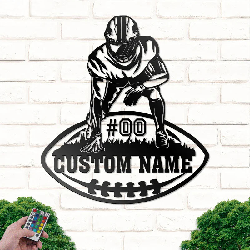 Personalized Football Player, Metal Wall Signs With RGB Led Light
