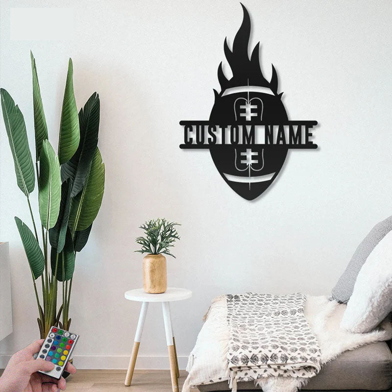 Personalized Football Player, Metal Wall Signs With RGB Led Light