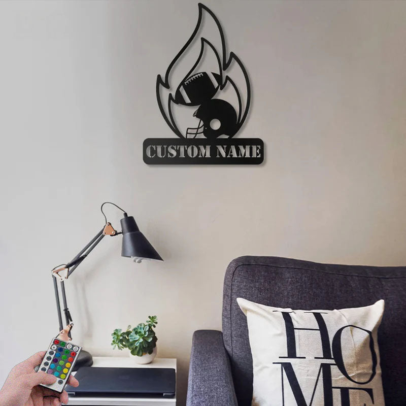 Personalized Football Player, Metal Wall Signs With RGB Led Light