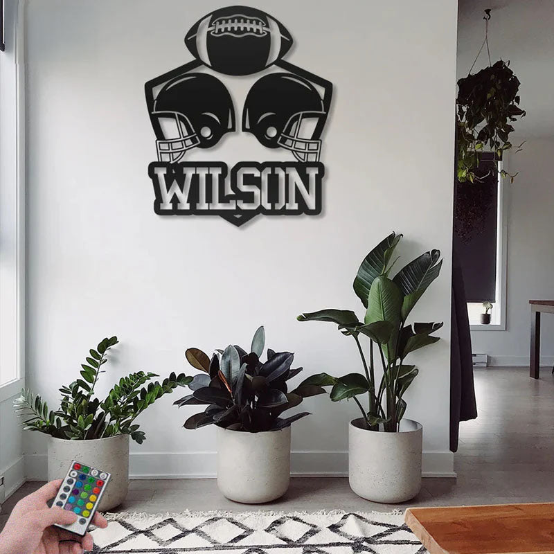 Personalized Football Player, Metal Wall Signs With RGB Led Light