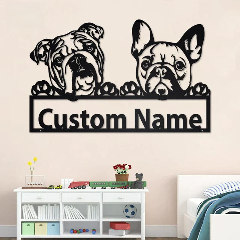 Personalized French Bulldog And English Bulldog, Metal Wall Signs With RGB Led Light