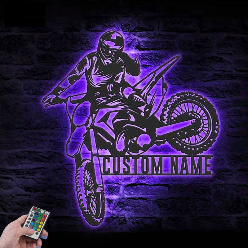 Personalized Girl Motocross Biker, Metal Wall Signs With RGB Led Light