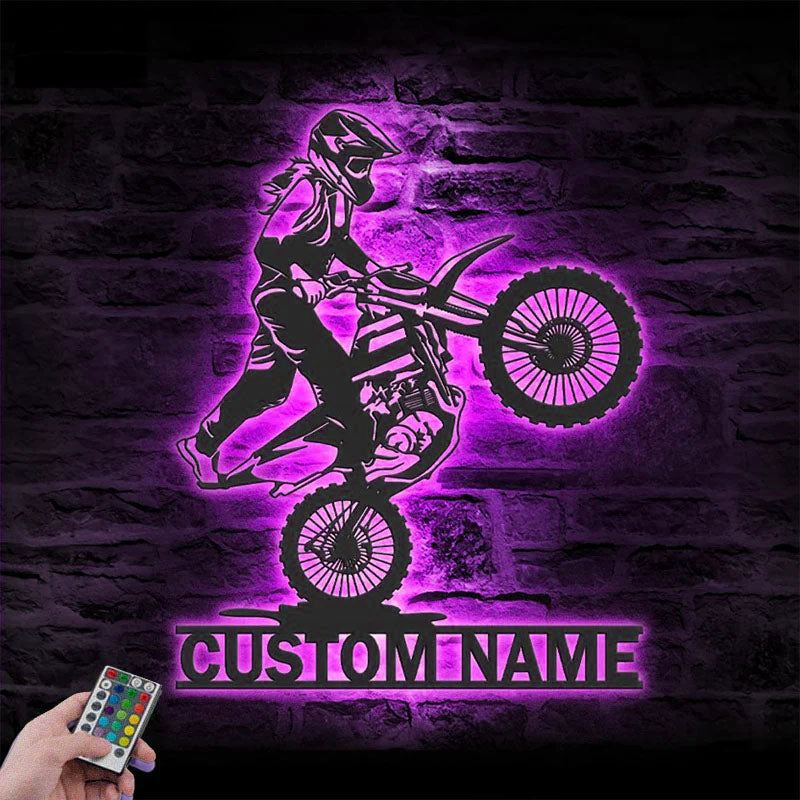 Personalized Girl Motocross Biker, Metal Wall Signs With RGB Led Light
