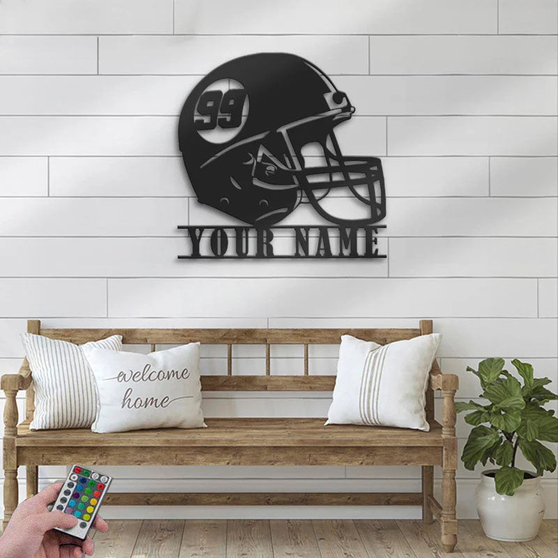 Personalized Helmet American Football, Metal Wall Signs With RGB Led Light
