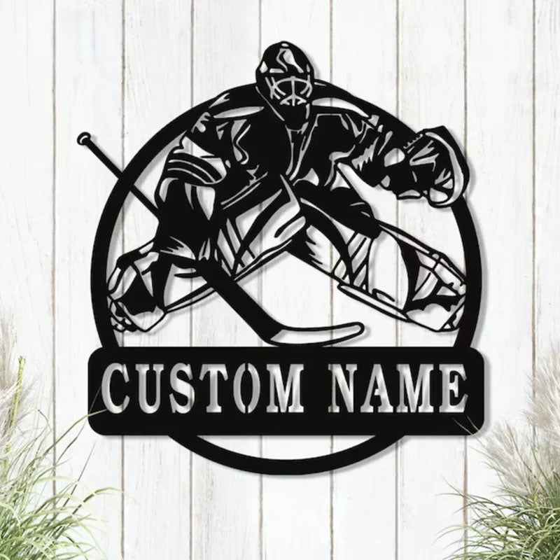 Personalized Hockey Goalie Name Sign, Metal Wall Signs With RGB Led Light