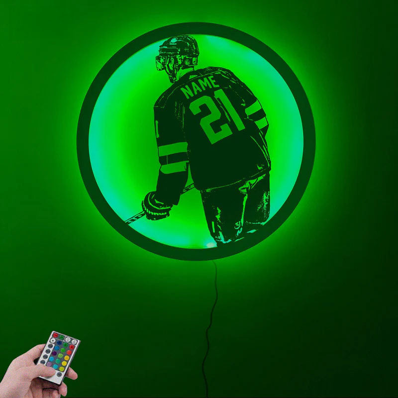 Personalized Ice Hockey LED Metal Sign Wall Decor, Metal Wall Signs With RGB Led Light