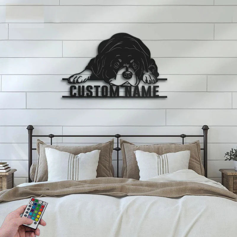Personalized Lazy Rottweiler, Metal Wall Signs With RGB Led Light