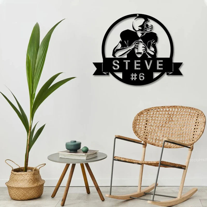 Personalized Metal Football Wall Art, Metal Wall Signs With RGB Led Light