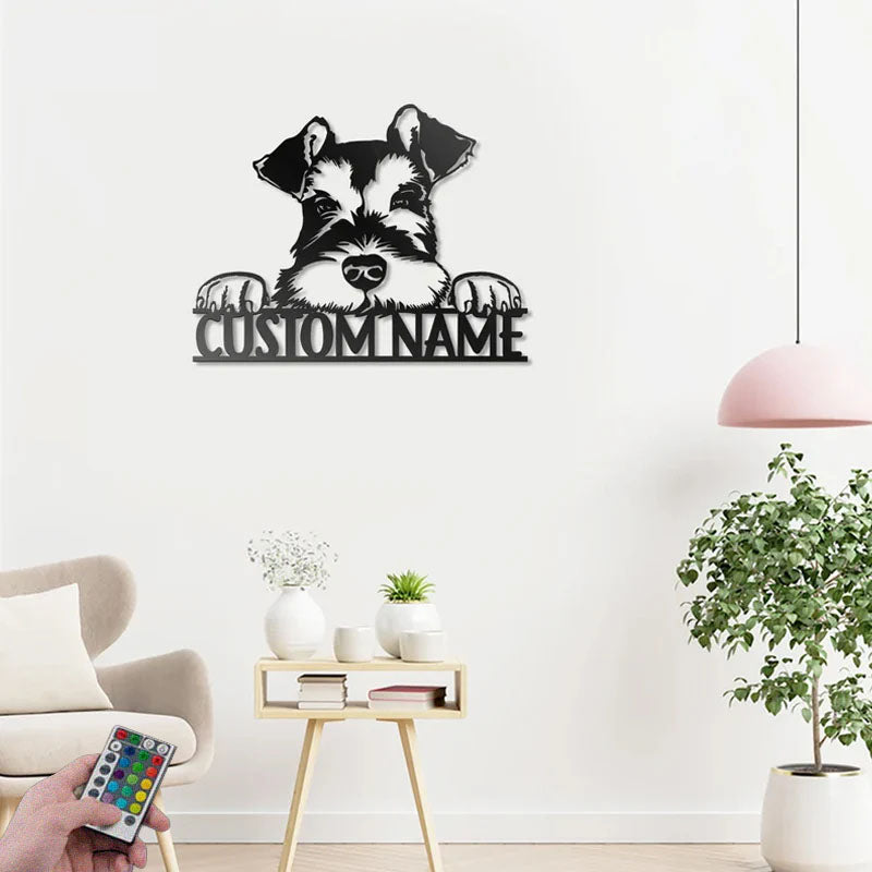 Personalized Miniature Schnauzer Dog, Metal Wall Signs With RGB Led Light