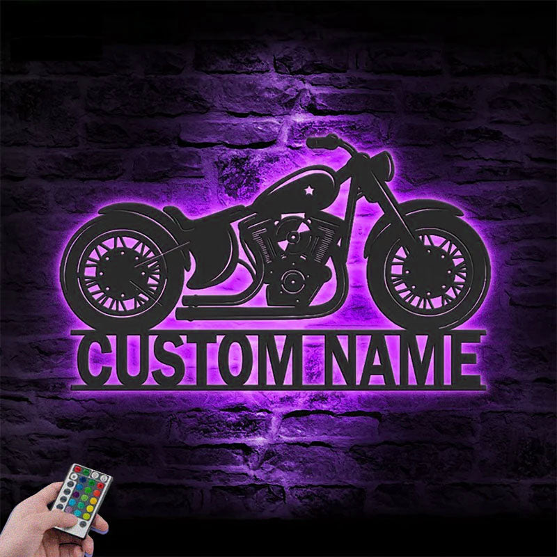 Personalized Motocross Biker, Metal Wall Signs With RGB Led Light