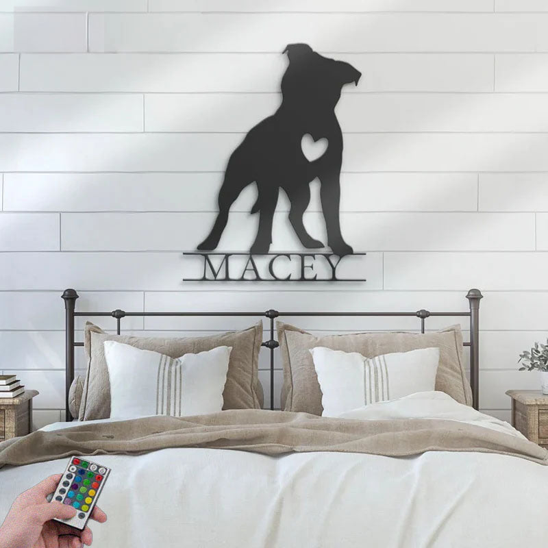 Personalized Pitbull, Metal Wall Signs With RGB Led Light