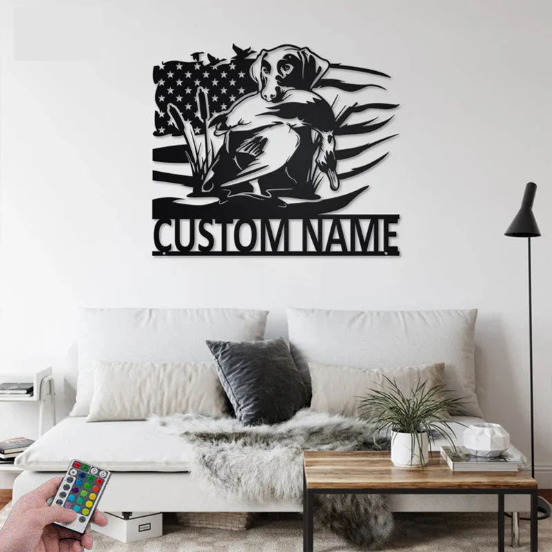 Personalized US Duck Hunting, Metal Wall Signs With RGB Led Light