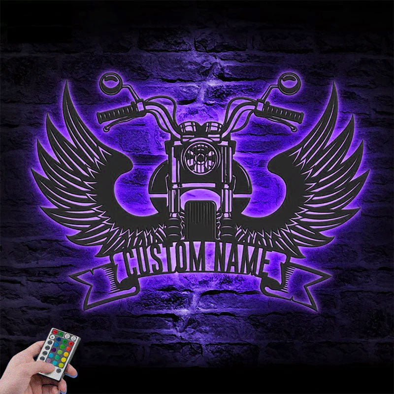 Personalized Wings Motocross, Metal Wall Signs With RGB Led Light