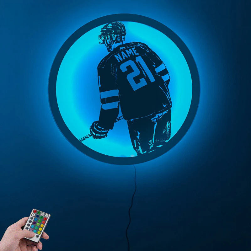 Personalized Ice Hockey LED Metal Sign Wall Decor, Metal Wall Signs With RGB Led Light