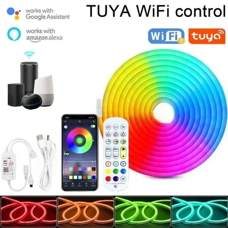 5V USB RGB Neon LED Strip Light with Tuya Bluetooth App, Waterproof DIY Room Decoration (1M/2M/3M/5M)