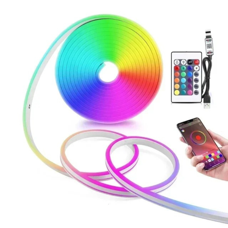 5V USB RGB Neon LED Strip Light with Tuya Bluetooth App, Waterproof DIY Room Decoration (1M/2M/3M/5M)