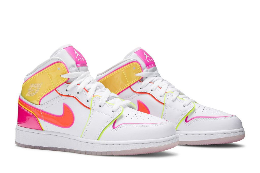 Air Jordan 1 Mid Edge Glow (GS) White/Hyper Crimson/Pink Blast CV4611-100