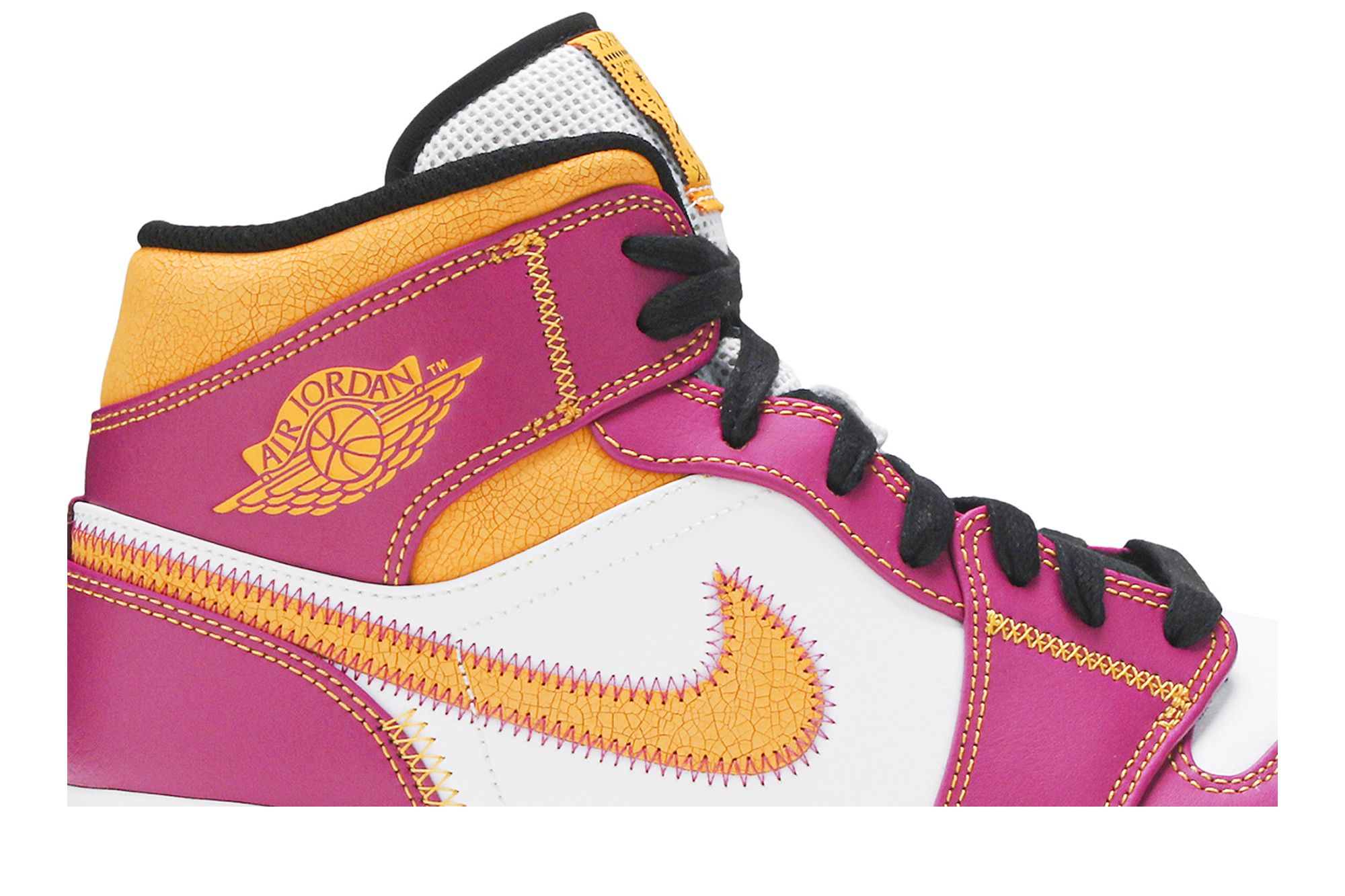 Air Jordan 1 Mid Dia de los Muertos DC0350-100 White/Fuchsia-Orange-Black Sneakers