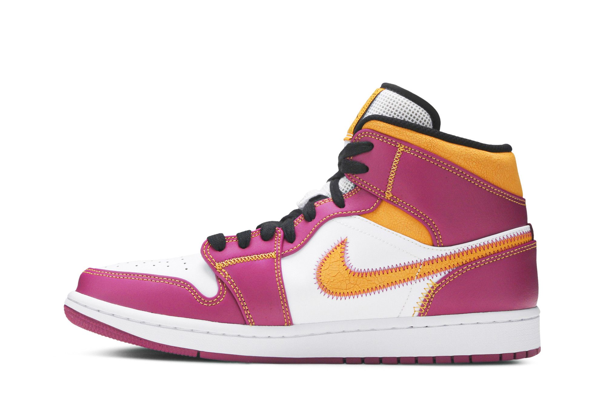Air Jordan 1 Mid Dia de los Muertos DC0350-100 White/Fuchsia-Orange-Black Sneakers