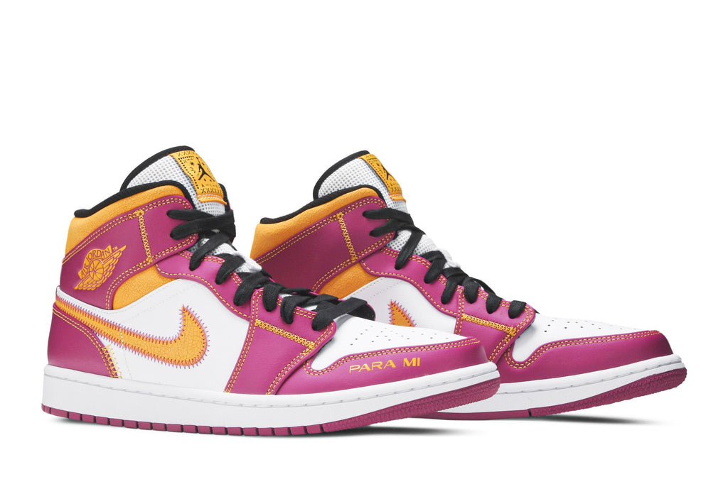 Air Jordan 1 Mid Dia de los Muertos DC0350-100 White/Fuchsia-Orange-Black Sneakers