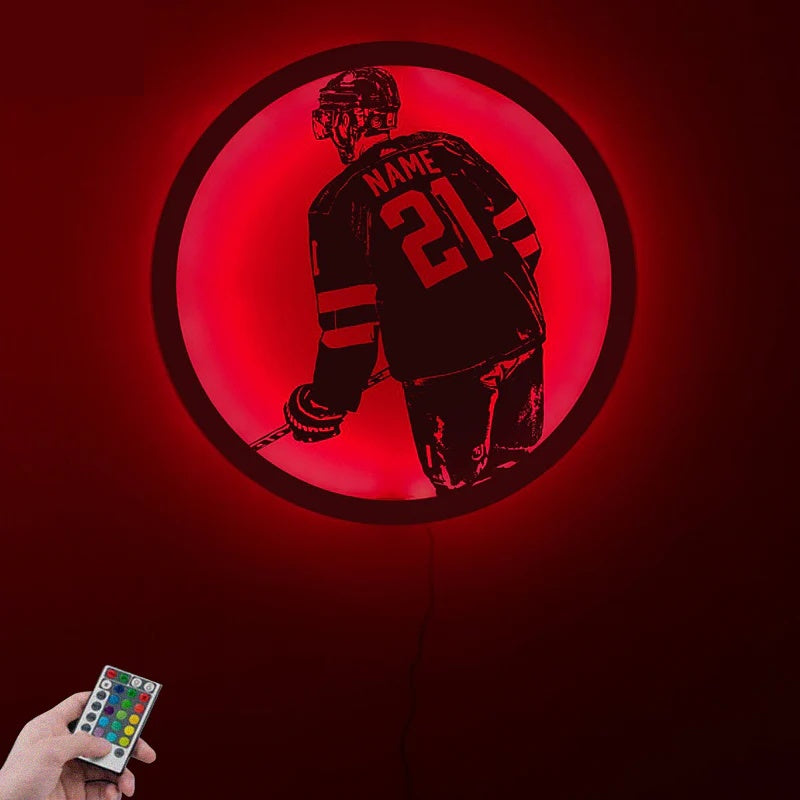 Custom Name Ice Hockey LED Wall Decor, Metal Wall Signs With RGB Led Light