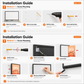 LED light box installation guide showing screw mounting steps, including marking position, drilling holes, inserting wall anchors, installing screws, attaching brackets, inserting poster, hanging the frame, removing protective film, and connecting power.