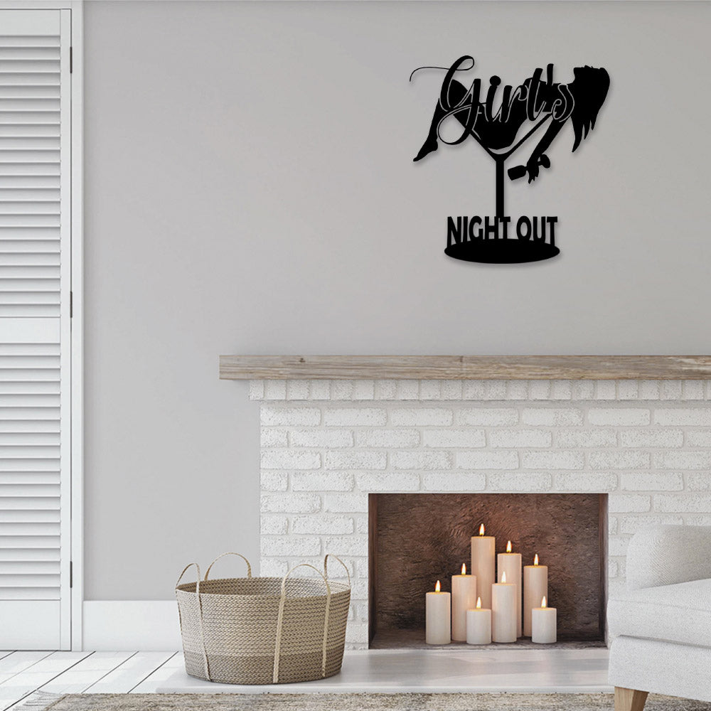 Girl Night With Wine - Led Light Metal - Owls Matrix LTD