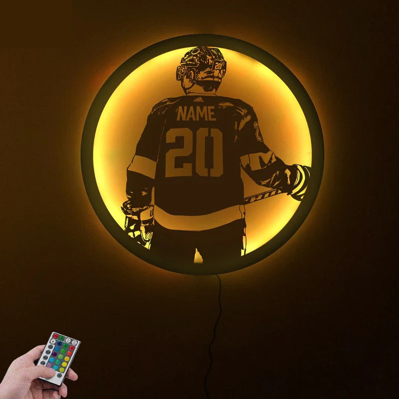 Custom Name Ice Hockey LED Wall Decor, Metal Wall Signs With RGB Led Light