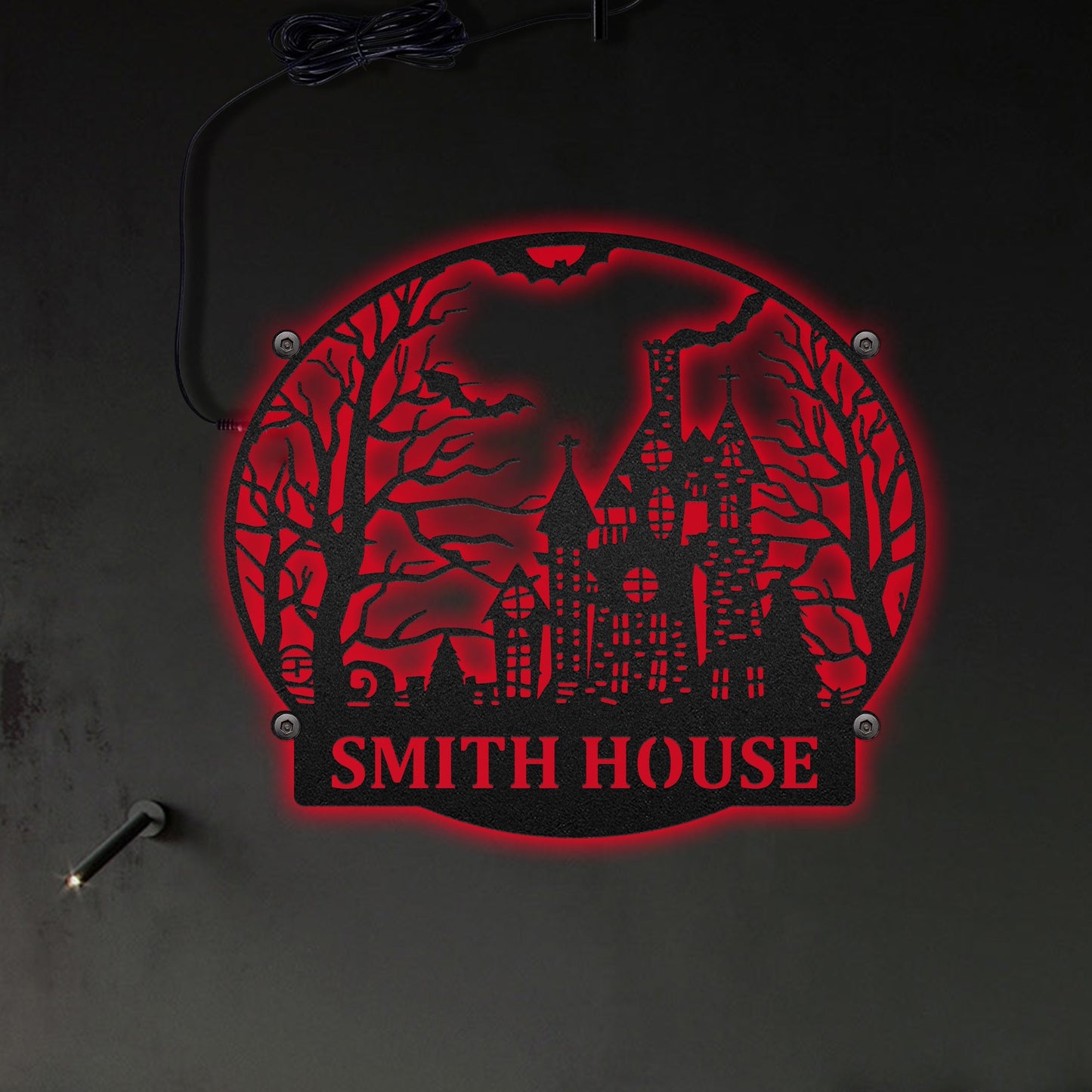 12"x12" Halloween Ghost Castle Personalized - Led Light Metal - Owls Matrix LTD