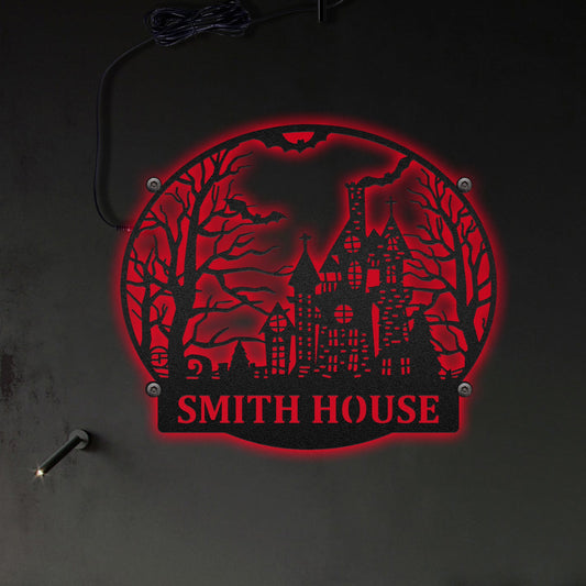 12"x12" Halloween Ghost Castle Personalized - Led Light Metal - Owls Matrix LTD