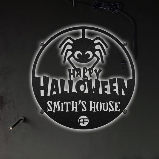 12"x12" Halloween Happy Halloween Spider Personalized - Led Light Metal - Owls Matrix LTD