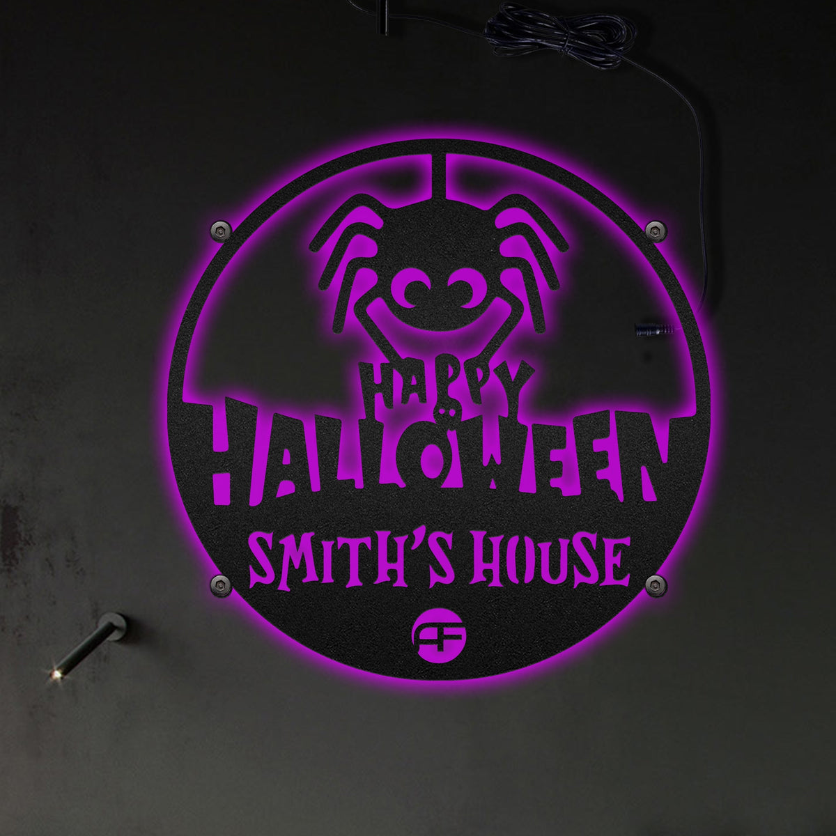 Halloween Happy Halloween Spider Personalized - Led Light Metal - Owls Matrix LTD