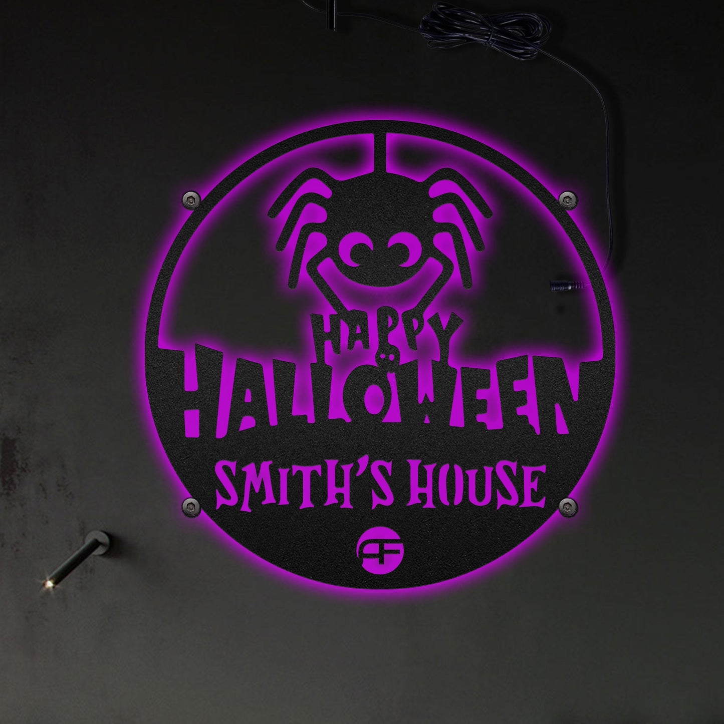 Halloween Happy Halloween Spider Personalized - Led Light Metal - Owls Matrix LTD