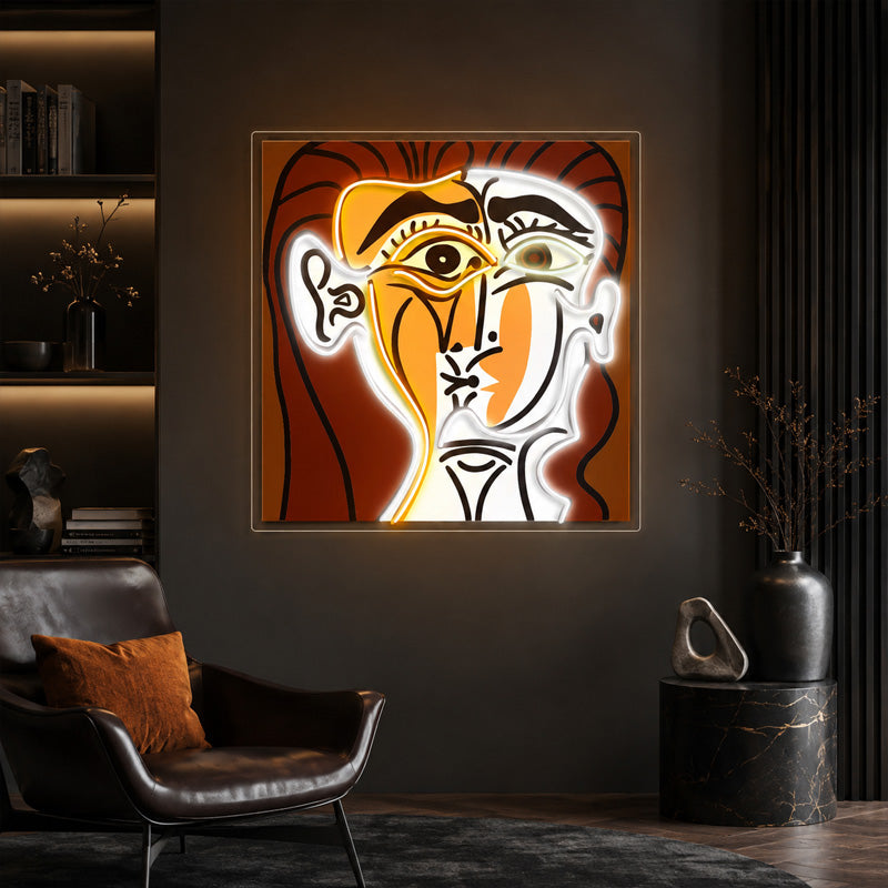 Abstract Neon Art - Cubist Face LED Wall Decor Sign
