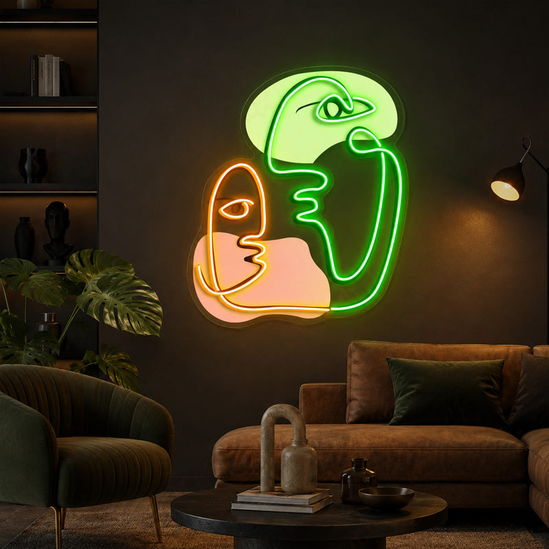 Abstract Neon Art - Two Faces LED Wall Decor Artwork
