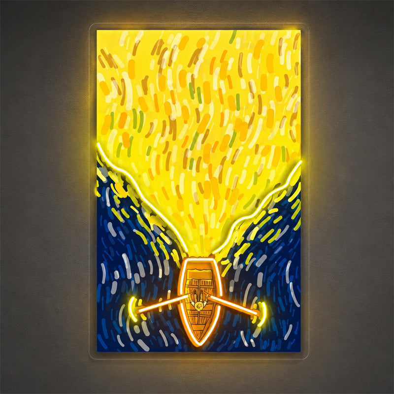 Abstract Neon Art - Van Gogh Style Boat Wall Decor
