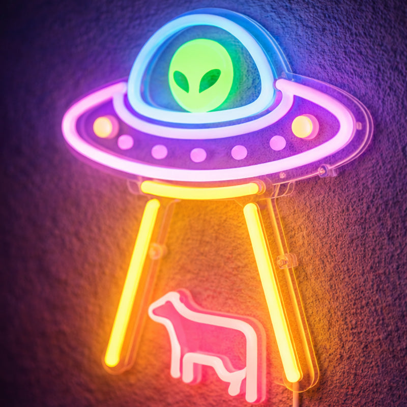Alien UFO Neon Sign – Colorful Sci-Fi LED Wall Light with Beam Design