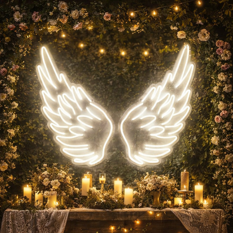 Angel Wings Neon Sign – White LED Neon Wings Wall Art for Photo Backdrop & Aesthetic Room Decor