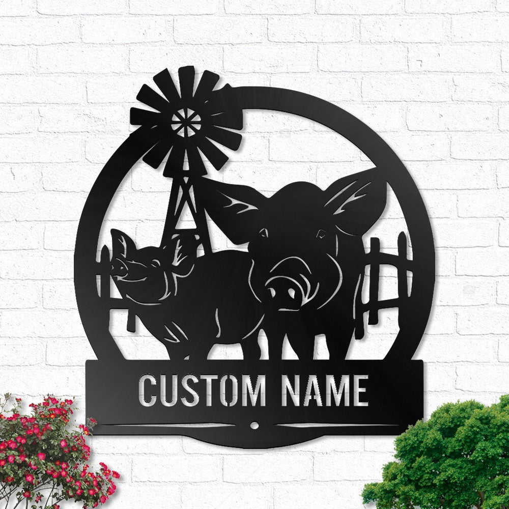 Pig Farmhouse Personalized - Led Light Metal - Owls Matrix LTD