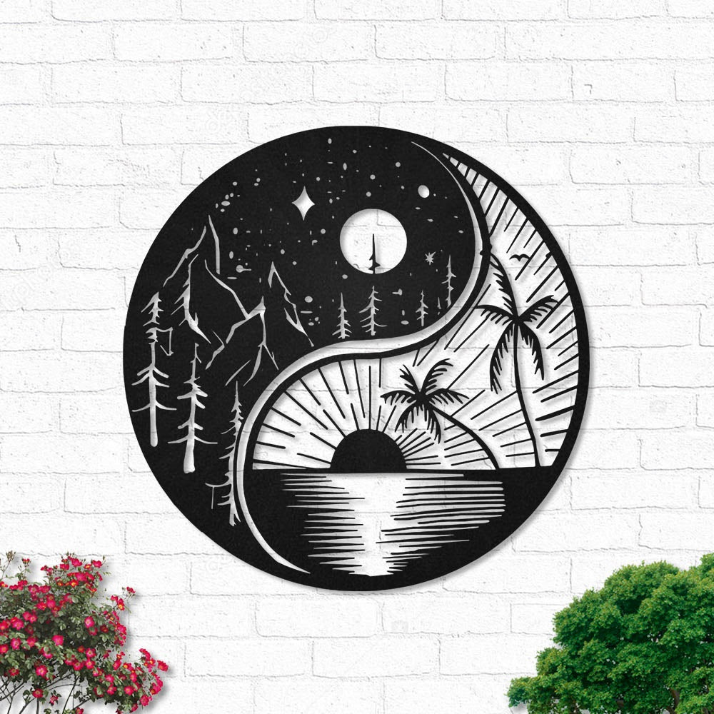 Yin Yang Mountain And Beach - Led Light Metal - Owls Matrix LTD