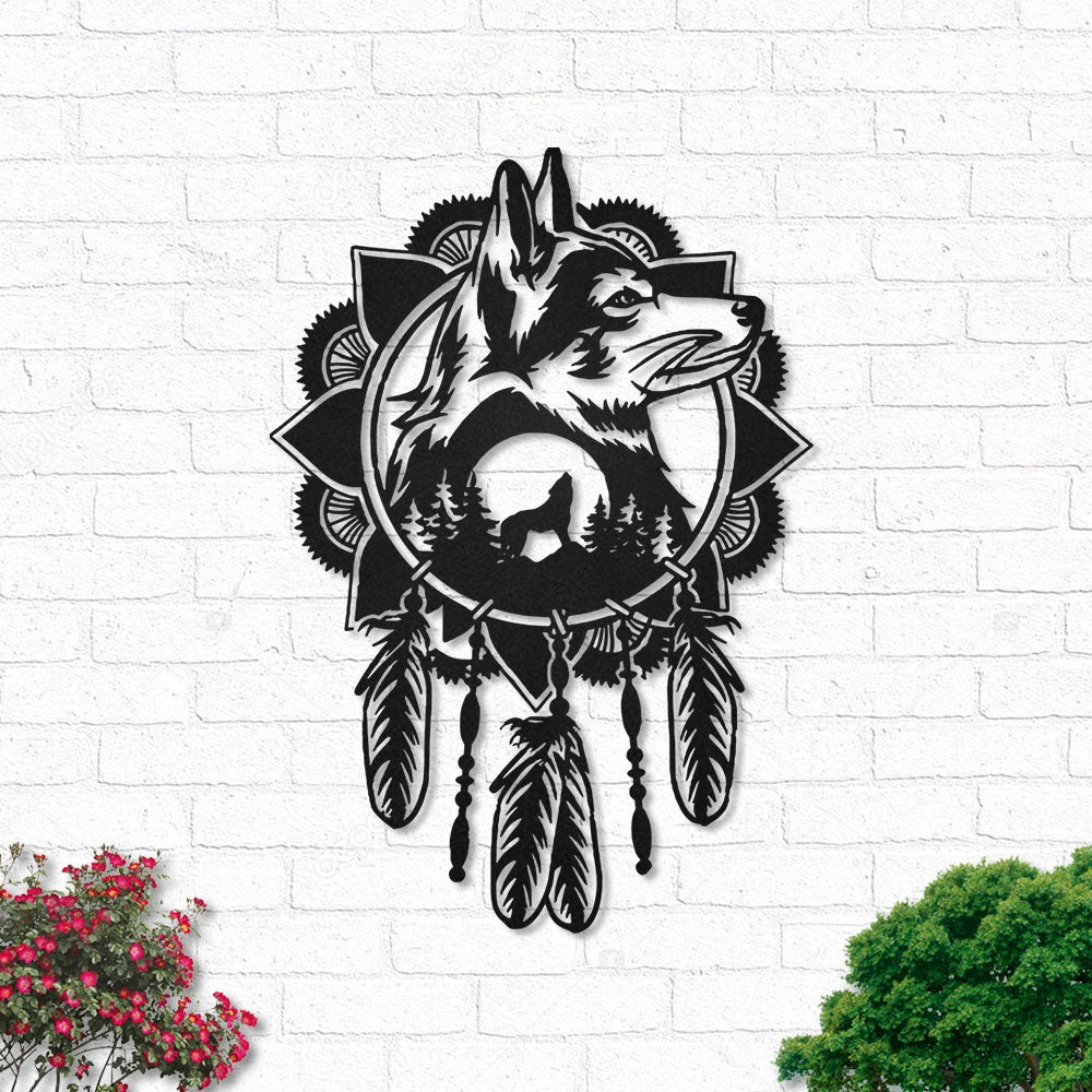 Wolf Dreamcatcher Outdoor - Led Light Metal - Owls Matrix LTD