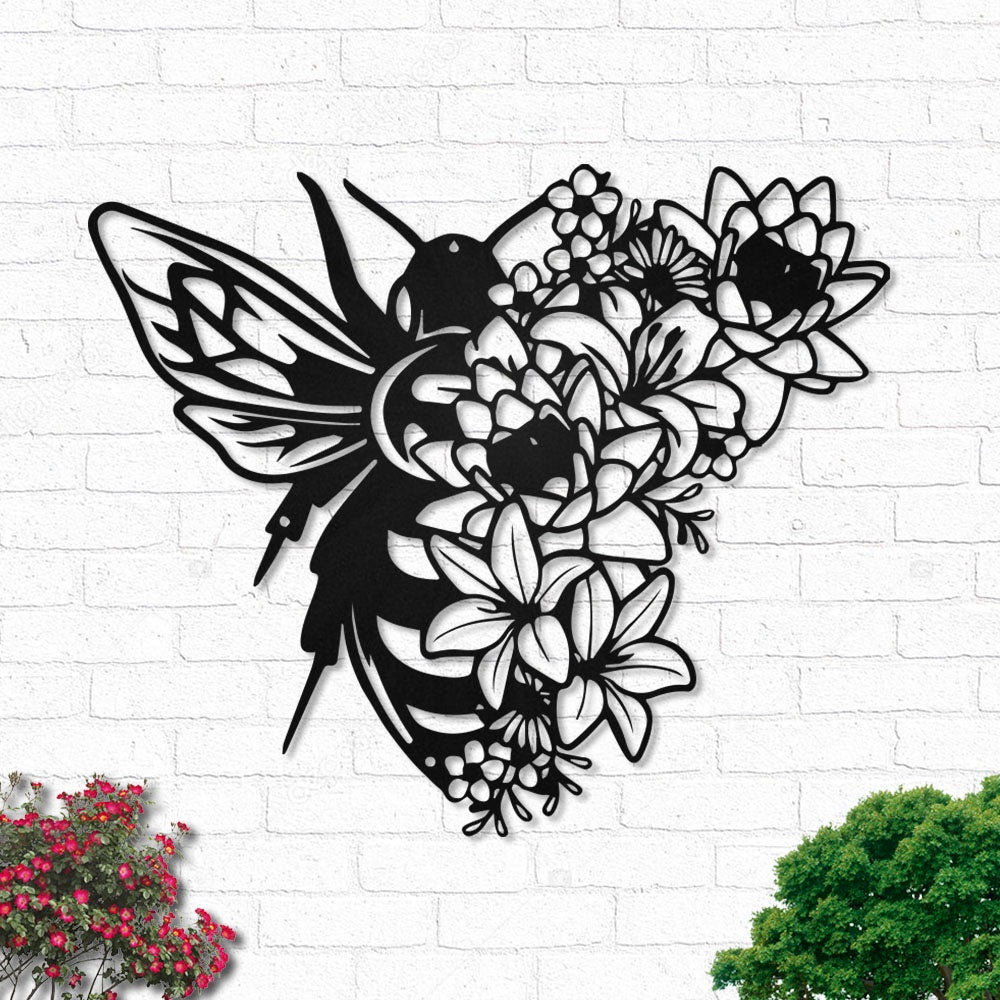 Floral Bee Live And Work Hard - Led Light Metal - Owls Matrix LTD