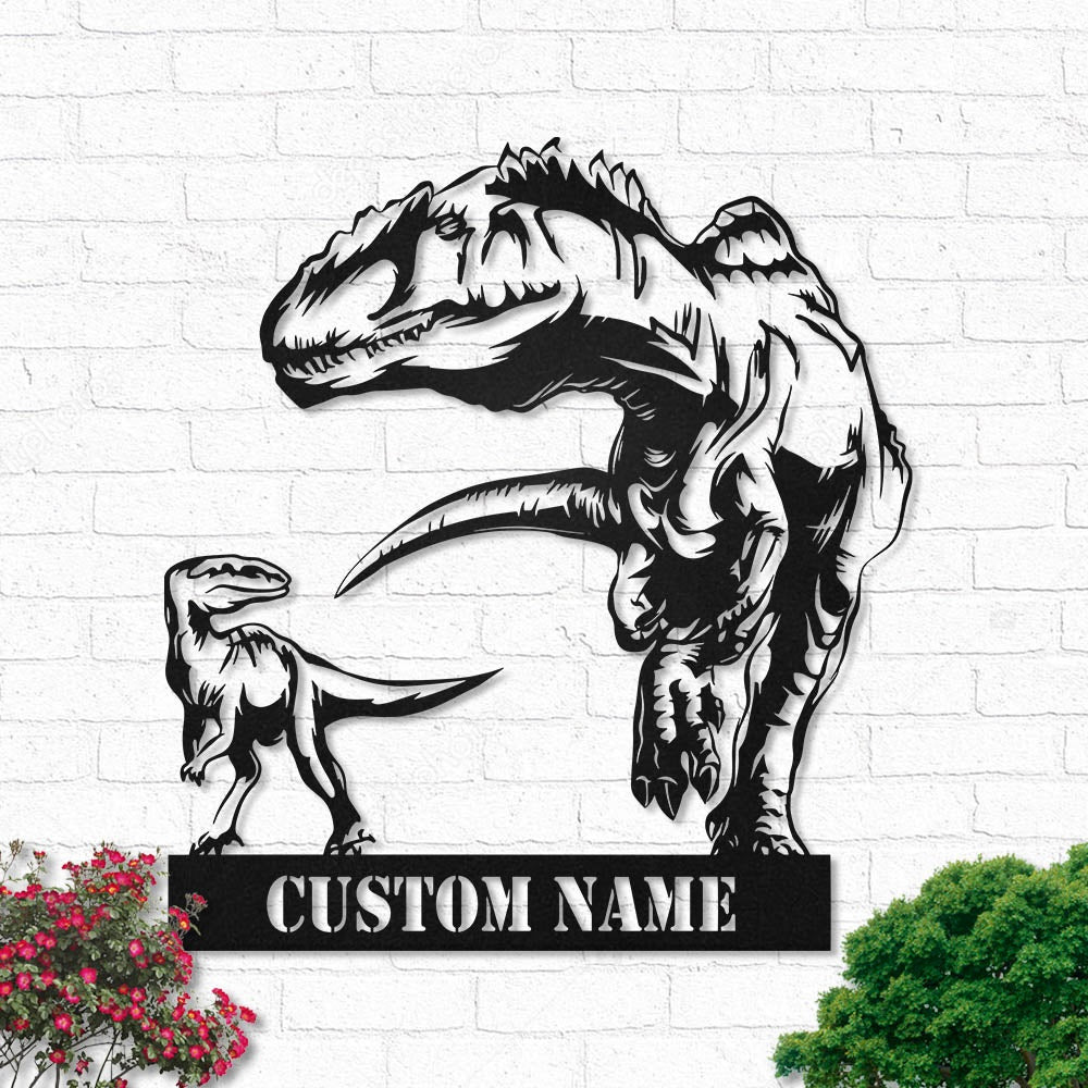 T-Rex Dinosaur Dad And Son Personalized - Led Light Metal - Owls Matrix LTD