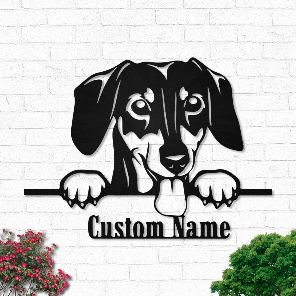 Dachshund Peeking Dogs Personalized - Led Light Metal - Owls Matrix LTD