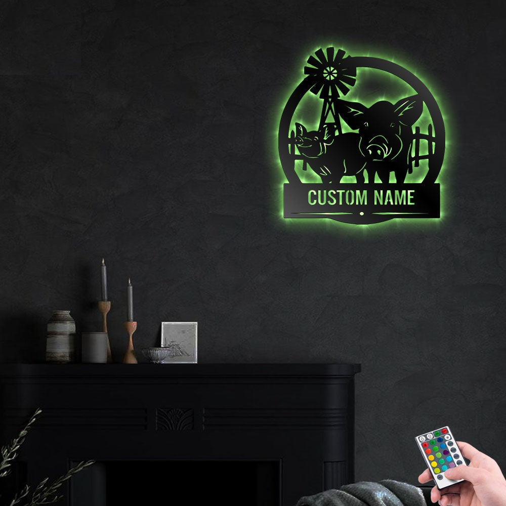 Pig Farmhouse Personalized - Led Light Metal - Owls Matrix LTD
