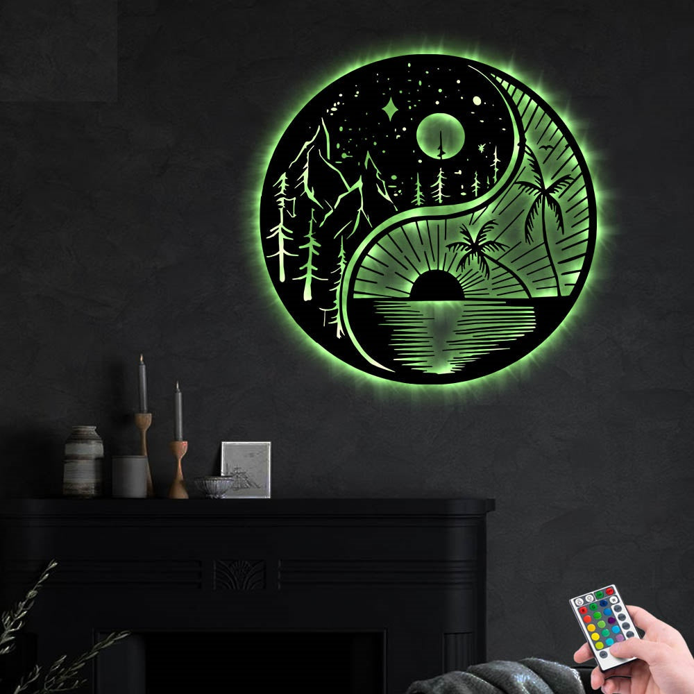 Yin Yang Mountain And Beach - Led Light Metal - Owls Matrix LTD
